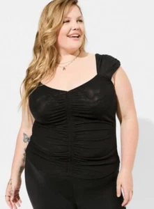Torrid Festi Stretch Mesh Ruched Front Scoop Neck Top Women’s Size 1X Black - Picture 1 of 10