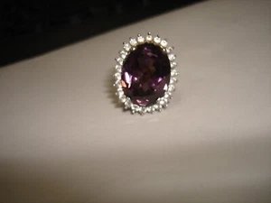 Vintage schöner riesiger Amethyst Zirkon 14k Gelbgold Ring Größe 6 - Bild 1 von 11