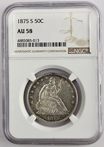 1875 S S San Francisco Mint Seated Liberty Half Dollar 50c NGC AU 58 - Picture 1 of 4