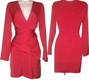 Mini Vestido Misguided Rojo Manga Larga Cuello en V Frente Acanalado Talla 0 UK 4 - Imagen 1 de 5