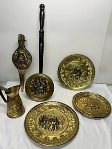 Vintage Messing geprägt Wandplatte Balg Krug Bettpfanne Made in England Taverne - Bild 1 von 23