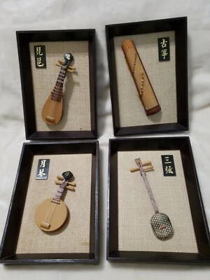 Guitarra laúd mandolina con marco de madera arte chino Guzheng Sanxian Yueqin 4 piezas Foto 1 de 4