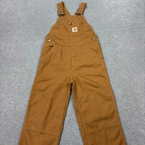 Carhartt Dungarees Kids Size 6 Tan 26x20 Overalls Double Knee Duck Bib Youth - Picture 1 of 13