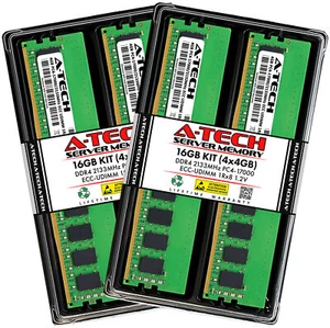 A-Tech 16GB 4x 4GB 1Rx8 PC4-17000E ECC UDIMM DDR4 2133 MHz Server Memory RAM - Picture 1 of 4