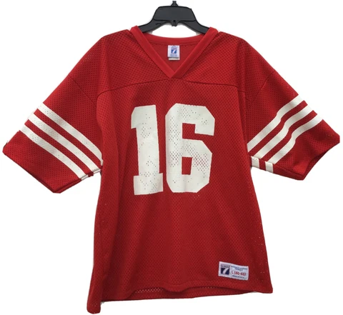 Vintage San Francisco 49ERS Joe Montana Practice Jersey LOGO 7 sz L made in USA Cover