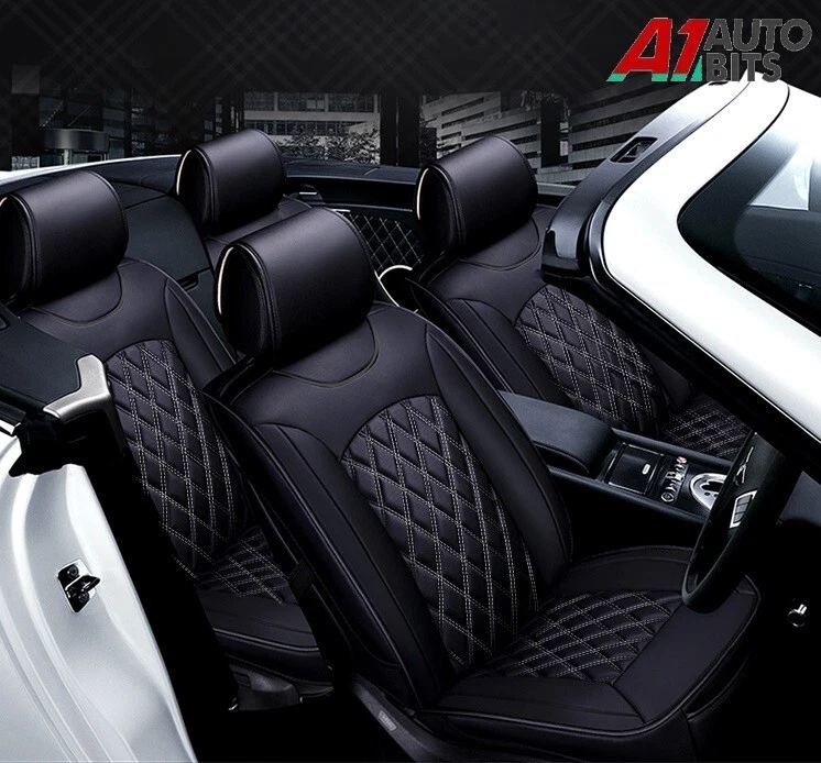 Car Seat Covers Black & White Full Set PU Leather For Citroen C3 C4 C5 Aircross - Image 1 of 4