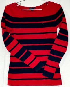 Tommy Hilfiger Damen Pullover rot marine gestreift Strick Rundhals Logo Gr. S/P - Bild 1 von 7