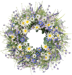 22 Inches Spring Wreaths for Front Door Blue Spring Floral Wreath Summer Wreath - Picture 1 of 9