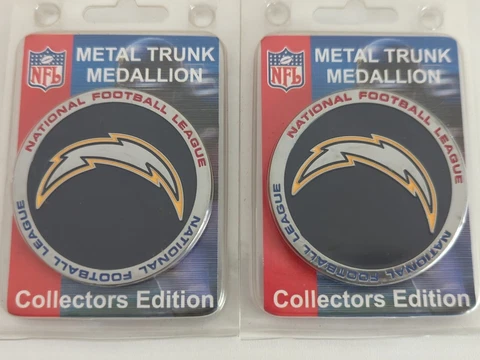 2x NFL San Diego Los Angeles Chargers Adhesive Metal Medallion Emblem Badge Cover