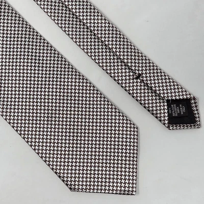 ERMENEGILDO ZEGNA CORBATA DE SEDA PATA DE GALLO BLANCO MARRÓN LUJO SATINADO 3.5" X 58" Foto 1 de 4