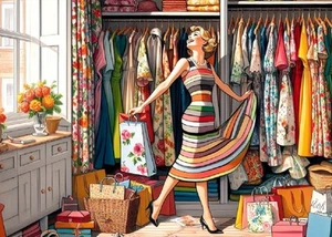 QPuzzles 1000 Piece Jigsaw Puzzle - Audrey's Hatbox - Dress Up Mood - Picture 1 of 1