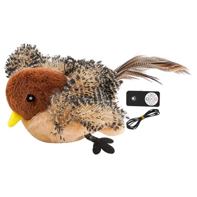 Chirping Bird Cat Toy with Remote Control Interactive Plush Bird Toy for Cat