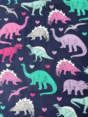 Dinosaurs on Blue Novelty Fabric, Purple Pink & Teal Girl Dinosaur Print, BTHY - Image 1 of 4