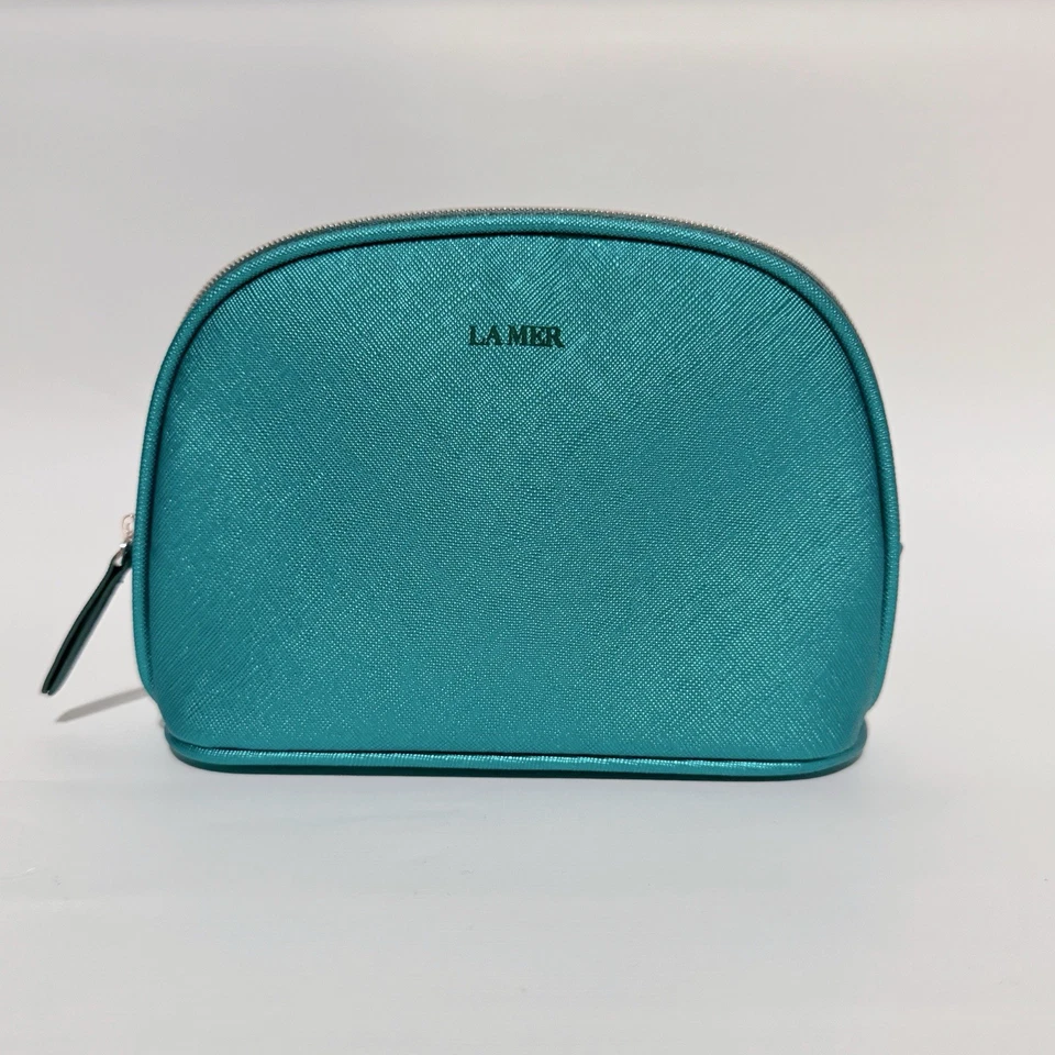 Novo!  Bolsa com zíper La Mer couro falso saffiano maquiagem cosmética ~verde - Imagem 1 de 1