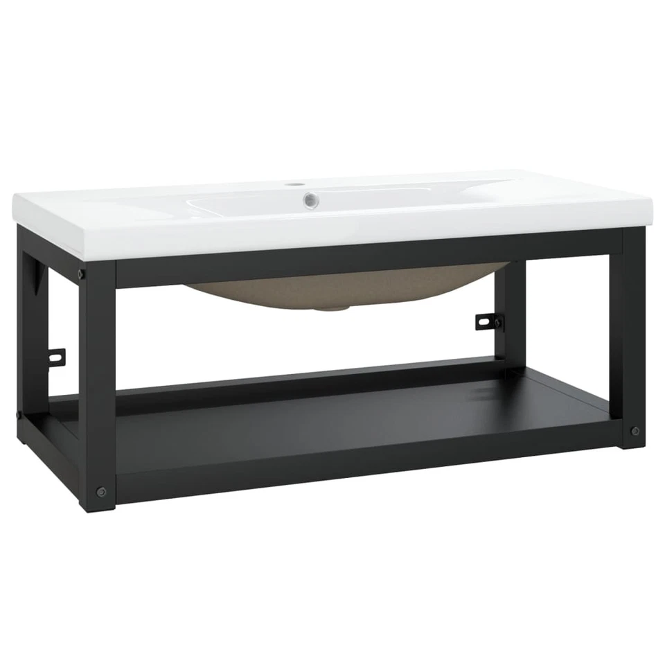 Bathroom Washbasin Frame with Built-in Basin Black/White Multi Sizes vidaXL - image 1 of 1