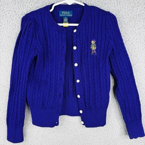 Polo Ralph Lauren Strickjacke Mädchen 6 Lila Bär Preppy Zopfmuster - Bild 1 von 8