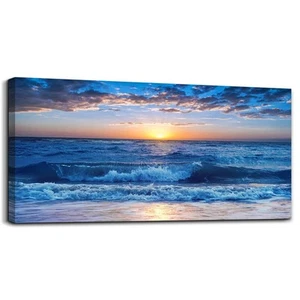 canvas wall art for living room Blue Ocean Sea sun landscape painting bathroo... - Picture 1 of 7