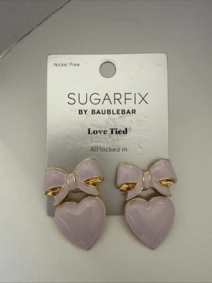 Pendientes Sugarfix BaubleBar Love Esmalte Rosa Atado Corazón Lazo Cuelga Boda Foto 1 de 4