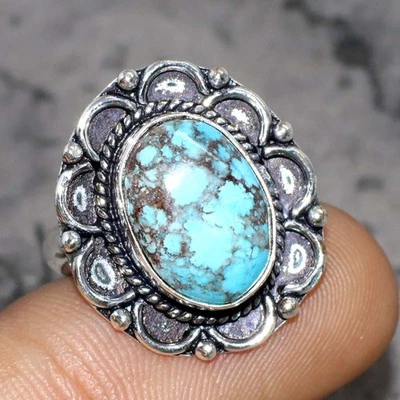 Impresionante Anillo Turquesa Chapado en Plata 925 Hecho a Mano EE. UU. 6 Exquisito Regalo GW Foto 1 de 3