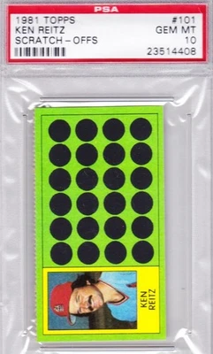 1981 Topps *POP 2* Ken Reitz PSA 10 Scratch Offs Baseball Card #101 Ultra Rare!! - Image 1 of 2