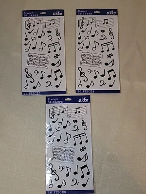 3 paquetes Pegatinas Álbumes de Recortes Sticko Silueta Notas Musicales Negro Blanco Banda de Libro Foto 1 de 4