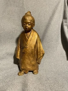 VINTAGE JAPANESE GILDED CAST BRONZE SCULPTURE “Selflessness Child” - Picture 1 of 4