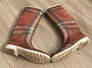 vtg BURBERRY Rain Boots Rubber sz 41 RED/PINK/BLACK/WHITE Italy SCUFFS/STAINS - Picture 1 of 20