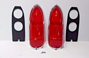 New Pair Lucas Tail Lamp Lens Set + Chrome Rims Gaskets Screws MGB 1963-69 - Picture 1 of 1