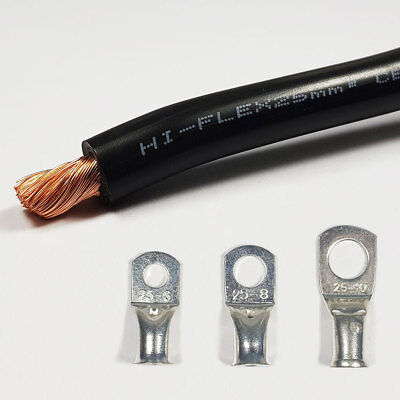 25mm2 Flexible PVC Battery Welding Cable Black 170 A Amps Copper Tube Lugs • 11.95£