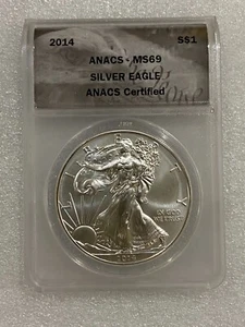 2014 American Silver Eagle ANACS MS69 ~ NO SPOTS ~~ Rare Label - Picture 1 of 2