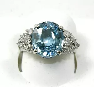 Fine Oval Blue Zircon & Diamond Accent Solitaire Ring 14k White Gold 10.97Ct - Picture 1 of 7