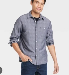 Double Weave Long Sleeve Button-Down Shirt - Goodfellow & Co Gray L - Picture 1 of 3