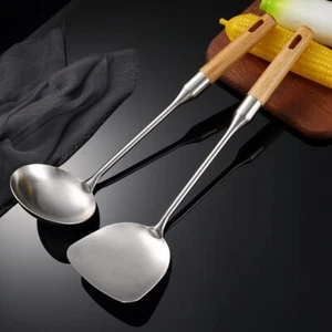 Long Handle Stainless Wok Spatula Anti-scald Rice Spoon Ladle Cooking Tools UK - Picture 1 of 12