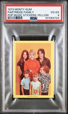 1973 Monty Gum Pop Music Stickers Yellow PARTRIDGE FAMILY PSA 4 pop 1 highest - Image 1 of 2