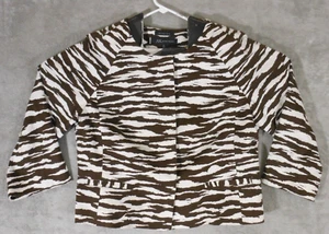 Anne Klein Jacket Women's Top Size 10 Long Sleeve Button Up Brown Zebra Stripes - Picture 1 of 7