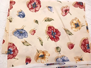Portfolio Textiles Canvas Fabric Cream w Large Floral Red Blue Poppies Tulips - Picture 1 of 11