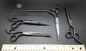 NEW, Black 7” Stainless Steel 6 in 1 Professional Dog Grooming Scissors Kit - Picture 1 of 7