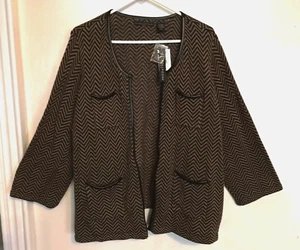 Preswick & Moore Womens Sweater 3X Plus Brown Black Cardigan Blazer Jacket Knit - Picture 1 of 4