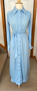 Vtg 60s 70s Roberto Firenze Sz 14 M ? Maxi Long Belted Dress Baby Blue Tuxedo - Picture 1 of 12