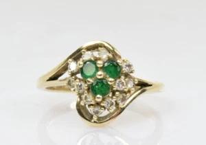 Vintage Diamant & Smaragd Cocktail Ring in 14 Karat Gelbgold 0,36 Karat Größe 4,5 - Bild 1 von 7