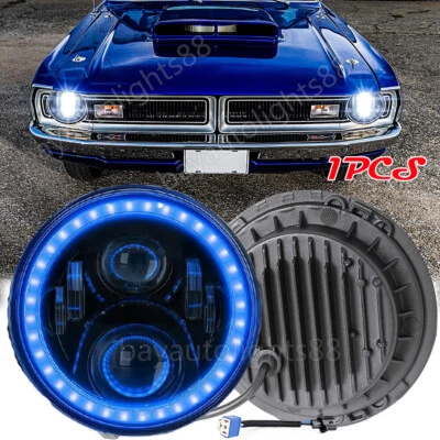 Faro LED redondo azul HALO DRL haz alto/bajo Fit Dodge Dart 1964-76 W150 7 pulgadas Foto 1 de 4