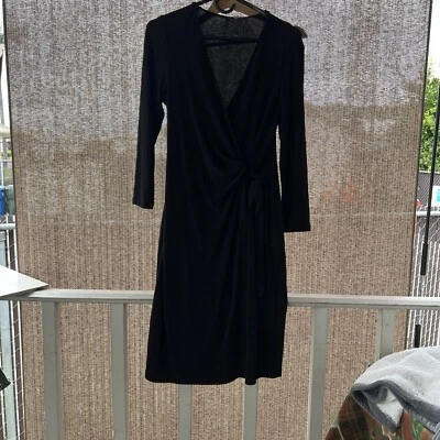 Black Label by Evan Picone Body-Shaping Dress, Size 4,  Cross-wrap styling Black - Image 1 of 4
