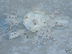 Floral Lace Leg Garter Antique Style Rhinestone Faux Pearls Bridal Wedding - Picture 1 of 3