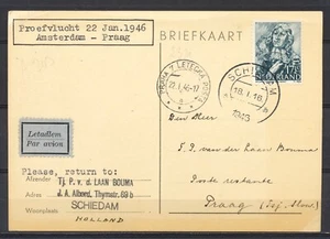 17½c ZEEHELD op PROEFVLUCHT SCHIEDAM 18.I.1946 VIA A'DAM PRAHA 22.I.46 Lp349 - Imagen 1 de 2