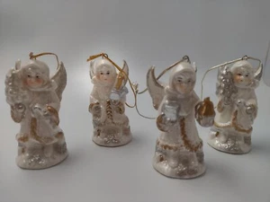 Vintage Set Of 4 Iridescent & Glitter Christmas Angel Ornaments - Picture 1 of 8