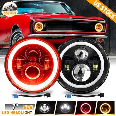 Faróis de LED redondos 7" halo vermelho DRL olhos de anjo para Chevrolet Camaro 1967-1981 - Imagem 1 de 4