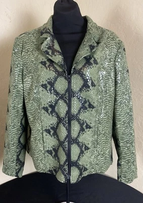 Selene Sport Women's Jacket Blazer Size 12 Green Snakeskin Full Zipper - Image 1 of 4