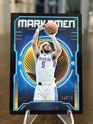 2024 Topps Marksmen Jaden Shackelford /10 Black Parallel OKC Blue NBA G-league - Image 1 of 2