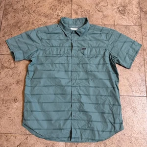 Men Columbia Teal Green  Omnishade Short Sleeve Outdoors Fishing Large Vented - Picture 1 of 5