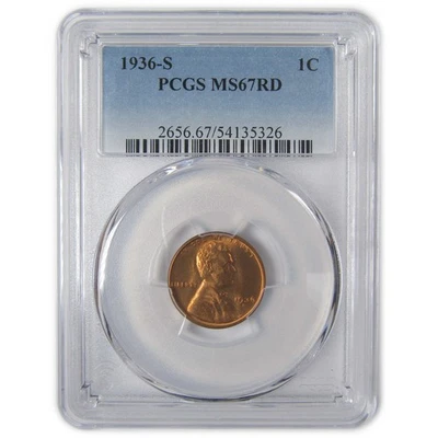 1936 S Lincoln Wheat Cent MS 67 RD PCGS Penny Uncirculated SKU:I23338 - Image 1 of 4